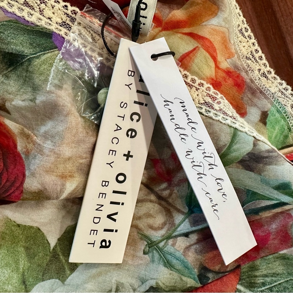 Alice + Olivia Multicolor Floral Lace Trim Mini Dress — Size 4​ - Picture 12 of 13